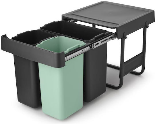Brabantia Sort & Go Waste Bin Plastic Dark Grey and Jade Green 40.4x39.6x48.1cm