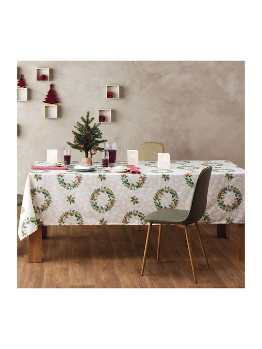 Kentia Christmas Tablecloth Fabric Beige L135xW180cm.