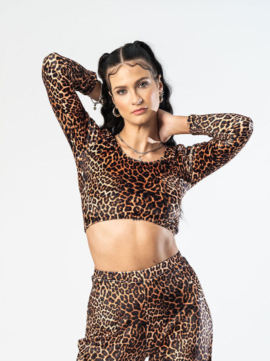 Bluza damă Crop Catifea Mânecă lungă Animal Print Leopard Velvet