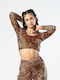 Bluza damă Crop Catifea Mânecă lungă Animal Print Leopard Velvet