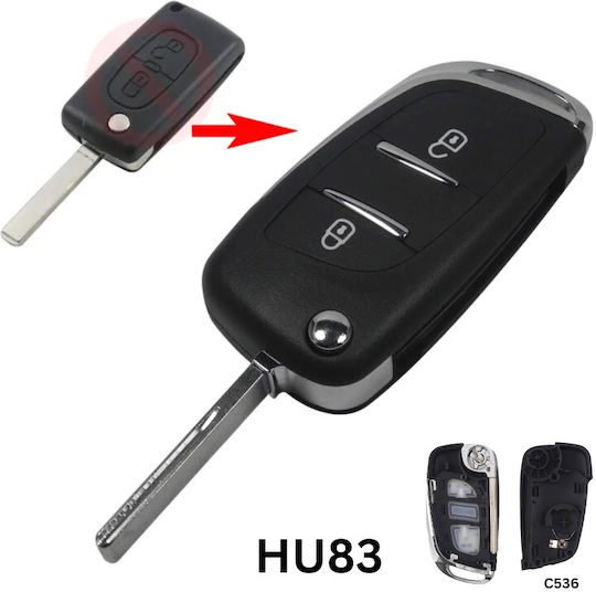 Car Key Shell with Blade with 2 Buttons for Citroen / Peugeot