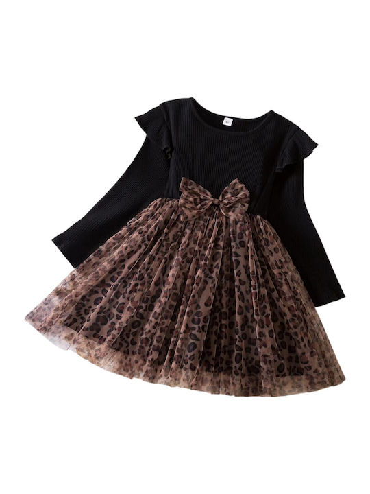 Rochie pentru Copii Mânecă lungă Din tul Animal Print Black