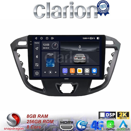 Clarion Car Audio System for Ford Transit Custom / Tourneo Custom / Tourneo 2013 (Bluetooth/USB/WiFi/GPS/Apple-Carplay/Android-Auto) with Touch Screen 9.5"
