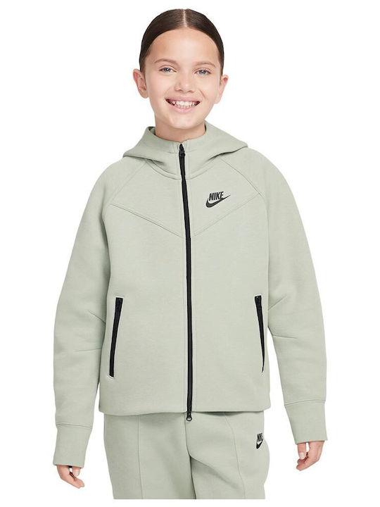 Полар Детски Суичър Жилетка с Качулка и Джобове Зелен Sportswear Tech