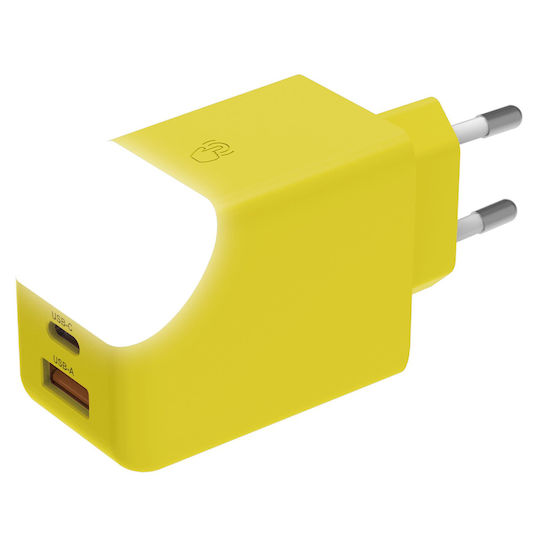 Xoopar Charger Without Cable GaN with USB-A Port and USB-C Port 65W Power Delivery Yellows (Ice-G)