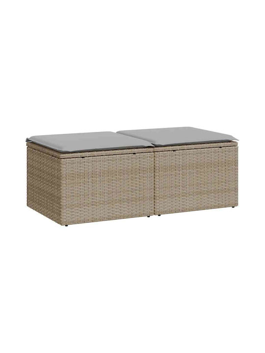 Garden Stool Cube Outdoor Rattan with Beige Cus...