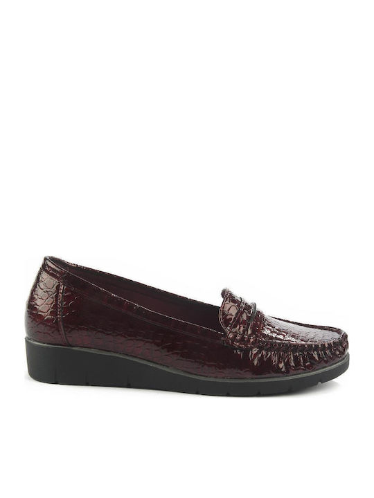 Leather Women's Moccasins in Burgundy Color