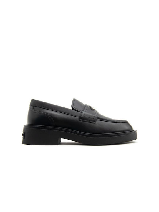 Leder Damen Loafers in Schwarz Farbe
