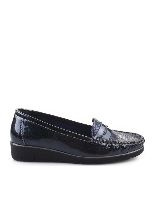 Patent Leather Women's Moccasins in Blue Color
