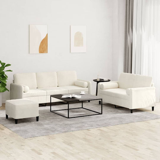 Living Room Furniture Set 3-Seater & 2-Seater & Stool Beige