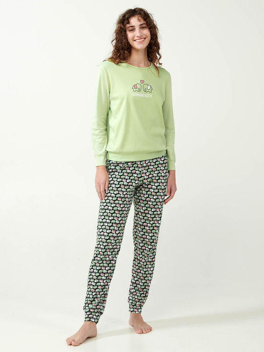 Vamp Winter Damen Pyjama-Set Green Foam
