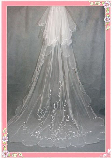 Bridal Veil 2 Layers Cathedral Veil Trailing Bride Wedding Ivory Alicia