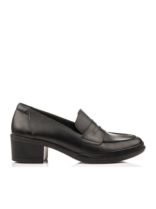Leder Loafer Pumps mit Chunky Niedrigem Absatz Schwarz