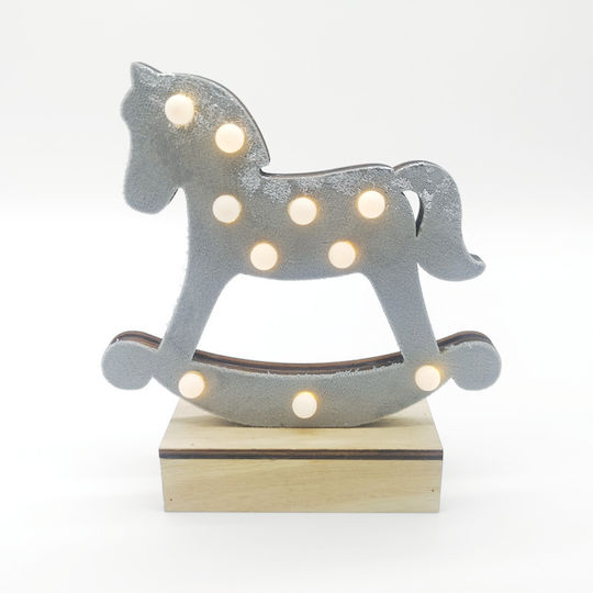 Aca Осветена Коледна Фигура Кон Сиво Височина 17см. Wooden Grey Horse