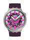 Swatch Unisex Herrenuhr Batterie mit Lila Kautschukarmband