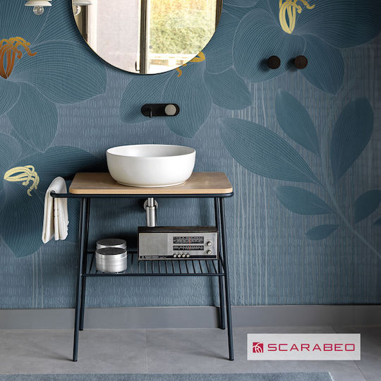 Scarabeo Fuji Waschtisch mit Waschbecken L80xB45xH77cm Rovere Nodato/black Matt