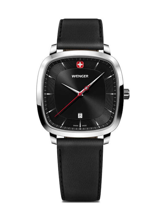 Vintage Men's Watch Battery with Black Leather Strap