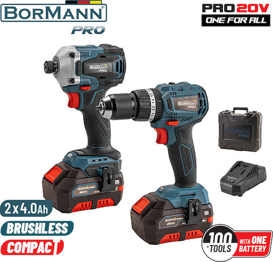 Bormann Pro BBP5003 Сет Ударна бормашина & Ударна отвертка Безчетков 20V с 2 батерии 4Ах и куфар