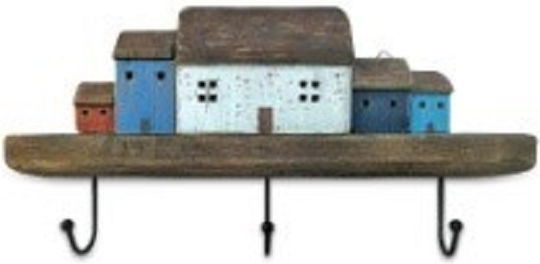 Wandhalterung Häuser Hölzernes 3 Haken Mehrfarbige 47cm