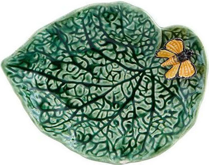 Bordallo Pinheiro Green Leaf Butterfly Plate Folha Bordallo Pinheiro 20 Cm