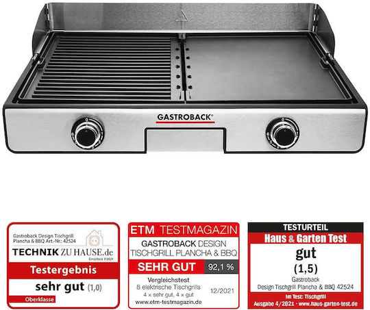 Gastroback Tabletop Grătar Electric Placă Netedă și Striată 2000W cu Termostat Reglabil 42bucx28buccm
