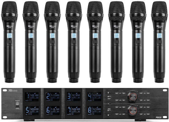 Power Dynamics PD528 Комплект Безжично Микрофон Ръчно изработено за Вокали в Черен Цвят 8τμχ