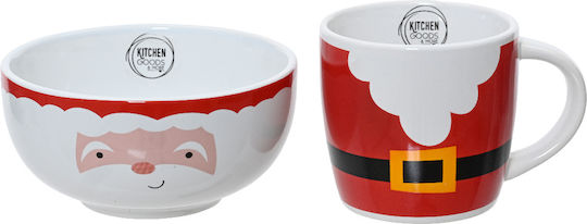 Kaemingk Set Weihnachtliche Schüsseln Porzellan Rot L15.5xB14xD15cm. 2Stück
