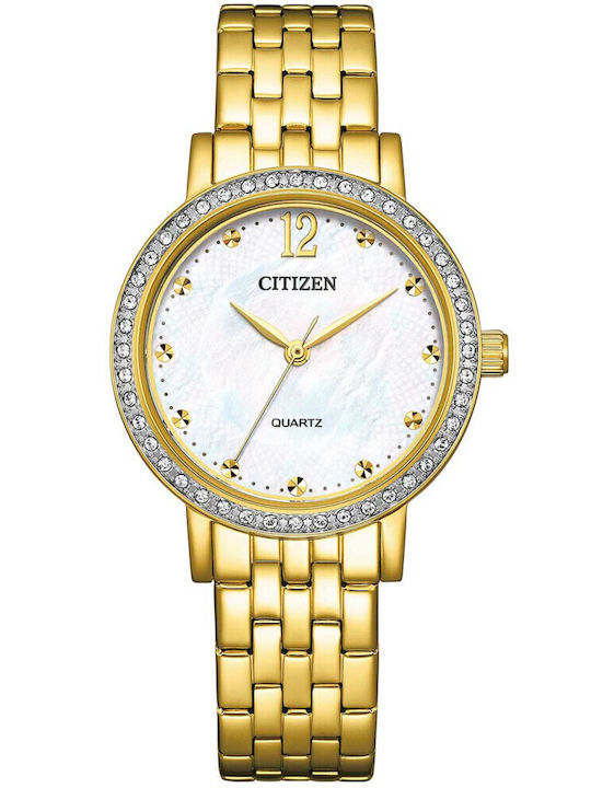 Citizen Γυναικείο Ρολόι 31mm Μπαταρίας με Χρυσό Μεταλλικό Μπρασελέ