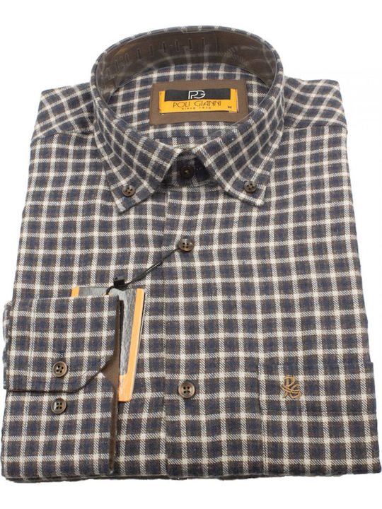 Langärmlig Flanell Hemd Geprüft Blue, Brown