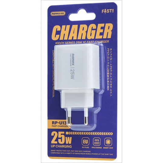 Remax Încărcător Fără Cablu cu Port USB-C 25W Albς (RP-U137)