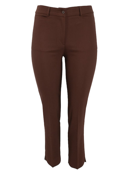 Women's Fabric Trousers Slim Fit Brown