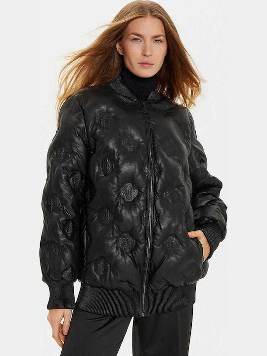 Lang Damen Bomberjacke Schwarz