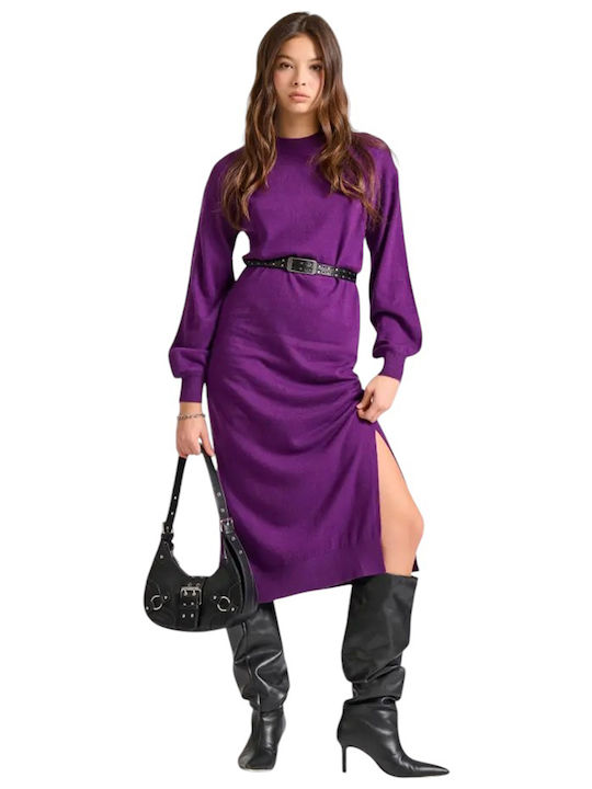 Funky Buddha Midi Φόρεμα Πλεκτό με Σκίσιμο Μωβ