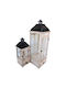 Inart Jaxon Tabletop Metallic Lanterns Set White 28x28x87cm 2pcs