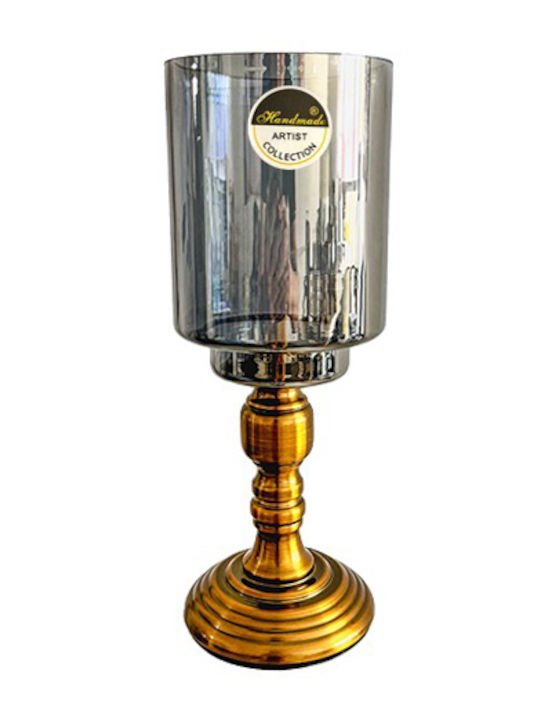 Glass Candle Holder with Antique Gold Metal Base 10x26cm Hc145