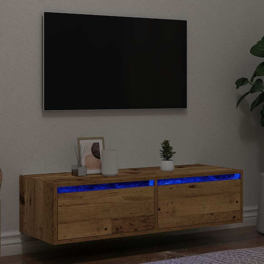 TV Stand with LED Lighting Old Wood Finish M100xW35.5xH25cm