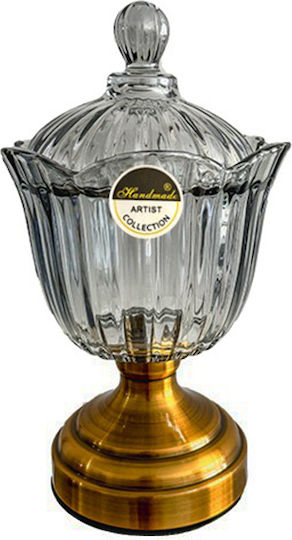 Glas-Bonbonglas mit Glasdeckel und antikem Goldsockel 27x15cm Hc203 Glas-Bonbonglas mit Glasdeckel und antikem Goldsockel 27x15cm Hc203