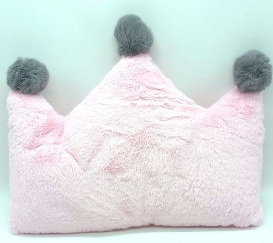 Natural Home Crib Decorative Pillow Crown Pom Pom Pink 52x40cm