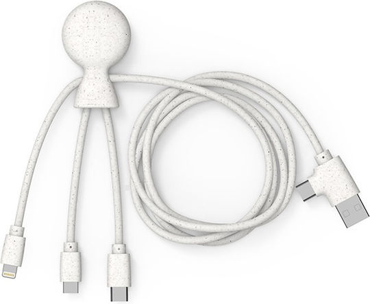 Xoopar USB to Lightning / Type-C / micro USB Cable Λευκό 1m