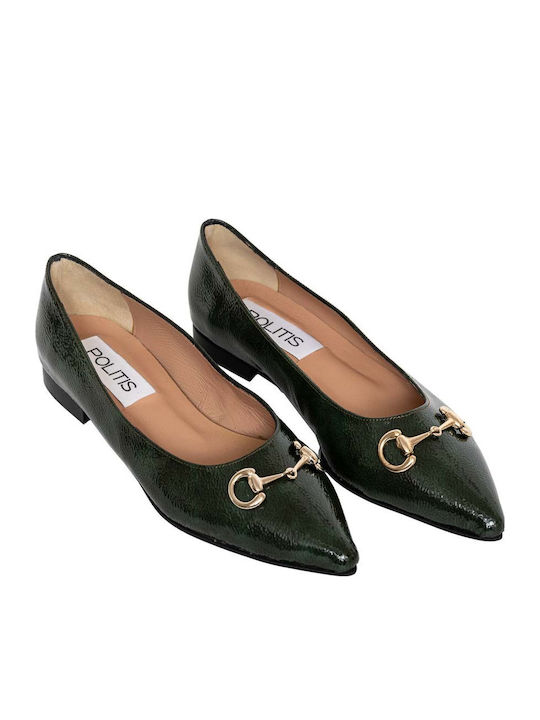 Leather Women's Ballerina Shoes Pointed Toe Green