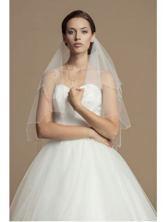 Bridal Veil Beaded Embroidered White 2 Layers Ariana