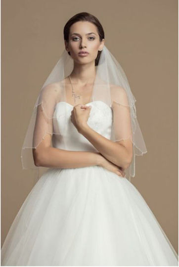Bridal Veil Beaded Embroidered White 2 Layers Ariana