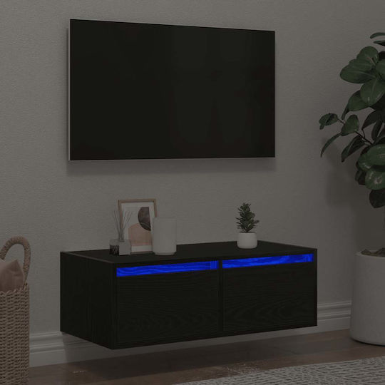 Stand TV Cu Iluminare LED Negru Stejar M75xA35,5xÎ25cm