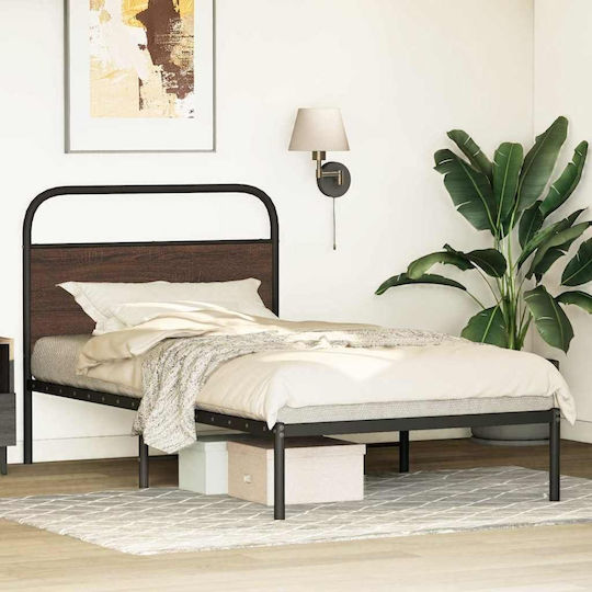 Half Double Wooden Bed Brown with Slats for Mattress 107x203cm