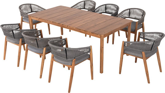 Dining Room Set 9 Pieces Gray with Pillows
