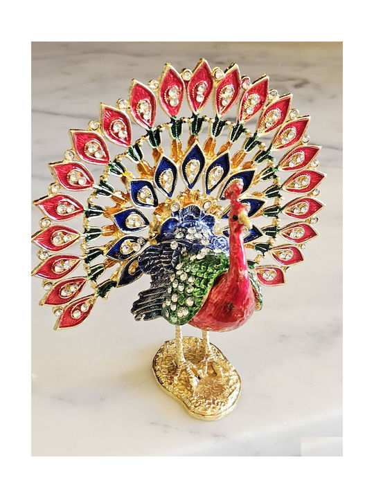 Decorative Red Peacock Enamel Box with Rhinestones 16x13x11cm