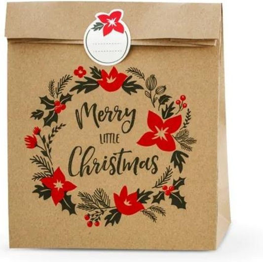 Beauty Home Merry Little Christmas Χάρτινη Χριστουγεννιάτικη Τσάντα για Δώρο Καφέ 25x27x11εκ. 3τμχ