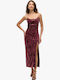 Diamonte Velvet Maxi Midi Evening Dress Velvet Burgundy