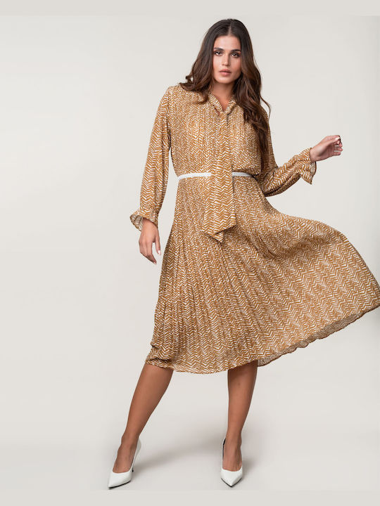 Pleated Midi Dress Beige Beige