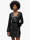 Dress Mini Βραδινό Φόρεμα Βελούδινο Κρουαζέ Μαύρο